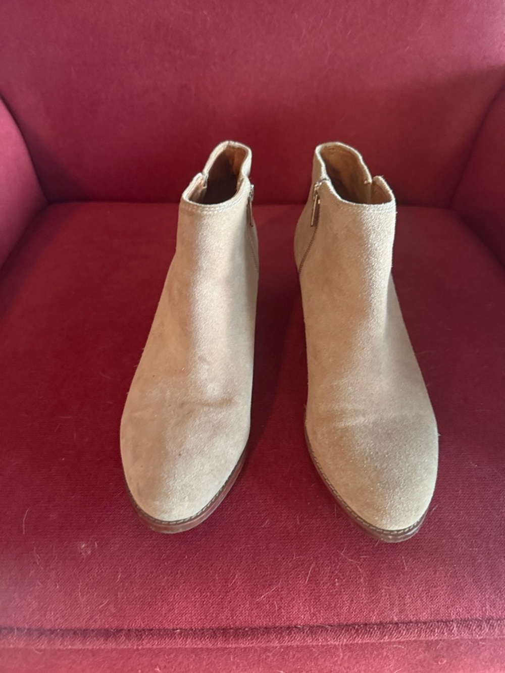 ANTONIO MELANI Tan Suede Ankle Booties with Side Zip